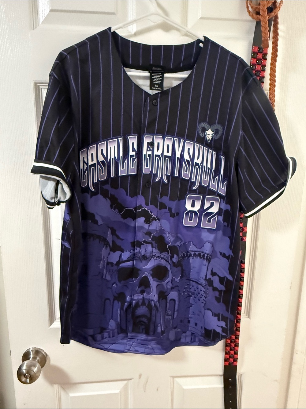 Castle Grayskull Purple Pinstripe Baseball Jersey - 82